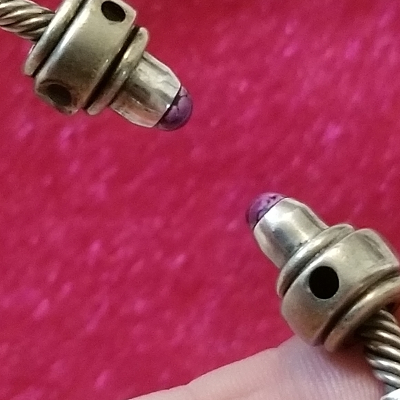 Beautiful Bali Design Sterling Silver Cable Bracelet with Purple Stone End Caps - Picture 8 of 10